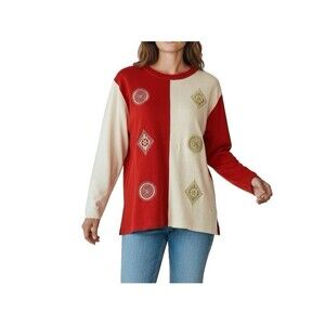 Vintage Zenga Ferri Italy Sweater Wool Blend Color-block Embroidered Christmas M